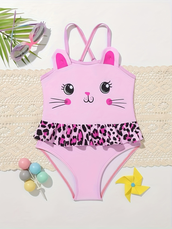 Lányoknak szóló egyrészes fürdőruha méhecske hercegnő-stílusban, rajzfilmszerű mintával, 82% poliészter külső, 18% poliészter bélés, 3-8 éveseknek, úszáshoz