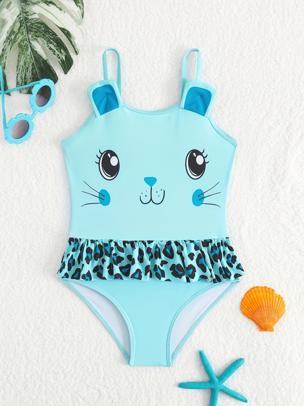 Lányoknak szóló egyrészes fürdőruha méhecske hercegnő-stílusban, rajzfilmszerű mintával, 82% poliészter külső, 18% poliészter bélés, 3-8 éveseknek, úszáshoz