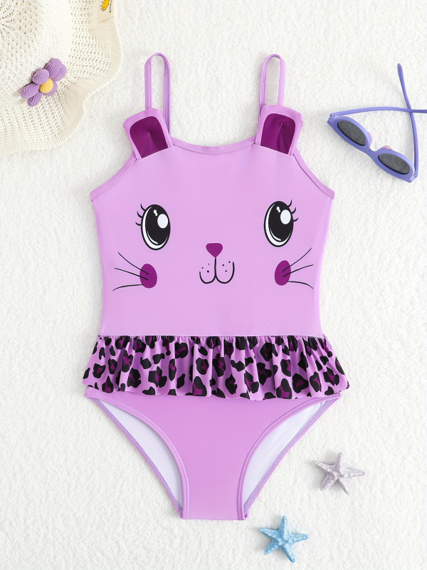 Lányoknak szóló egyrészes fürdőruha méhecske hercegnő-stílusban, rajzfilmszerű mintával, 82% poliészter külső, 18% poliészter bélés, 3-8 éveseknek, úszáshoz