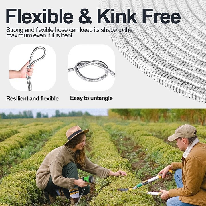 Metalinė sodo žarna LET-0008, lydinio medžiaga, maksimali slėgis 1,5 MPa, purškimo nuotolis 10 m, metalinė galvutė