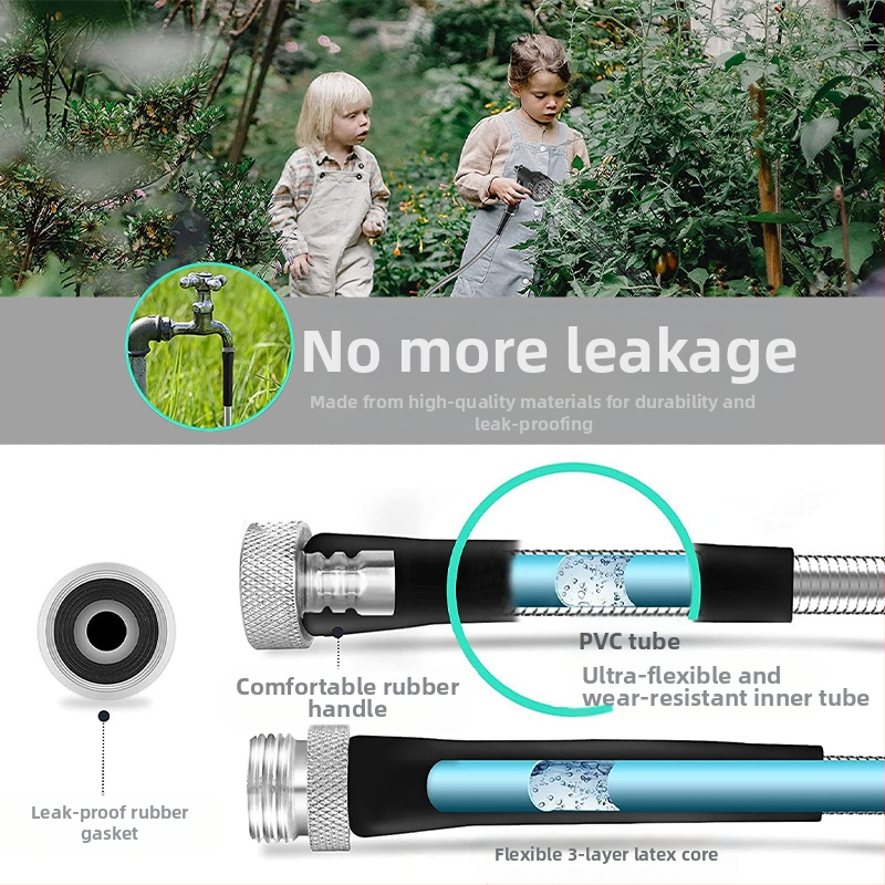 Метален градински маркуч LET-0008, сплав, налягане до 1,5 MPa, обхват на струята 10 m, метална глава