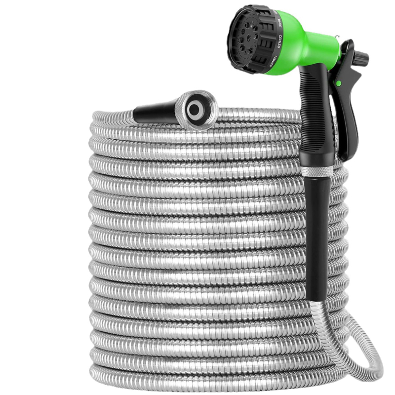 Metalinė sodo žarna LET-0008, lydinio medžiaga, maksimali slėgis 1,5 MPa, purškimo nuotolis 10 m, metalinė galvutė