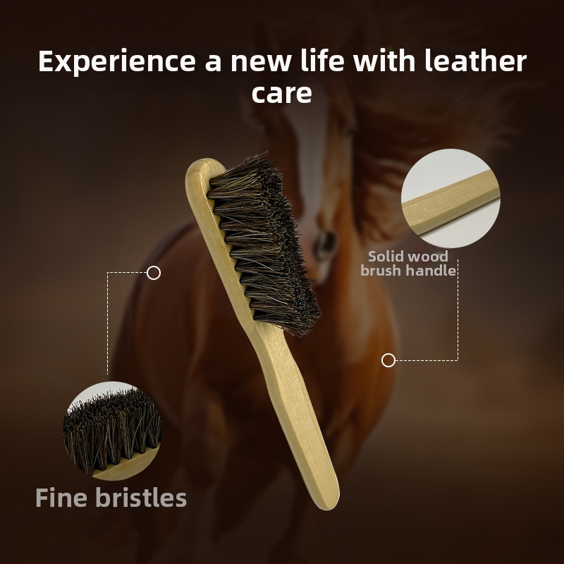 Štetec na topánky s bukovým dreveným držadlom, dlhá tenká rukoväť, koňské vlasy (starostlivosť a dezinfekcia; Yi Jieliang)