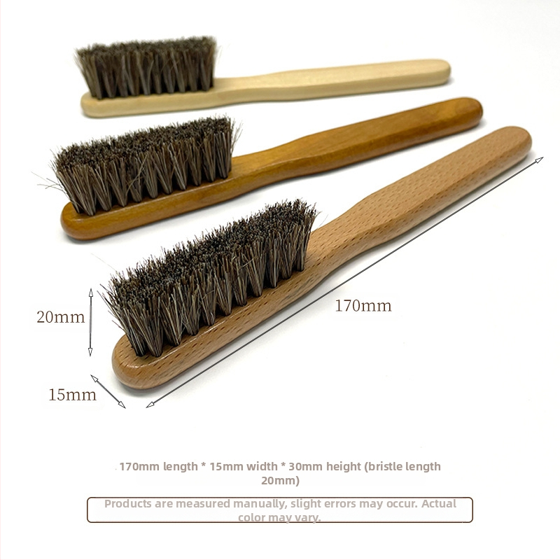 Štetec na topánky s bukovým dreveným držadlom, dlhá tenká rukoväť, koňské vlasy (starostlivosť a dezinfekcia; Yi Jieliang)