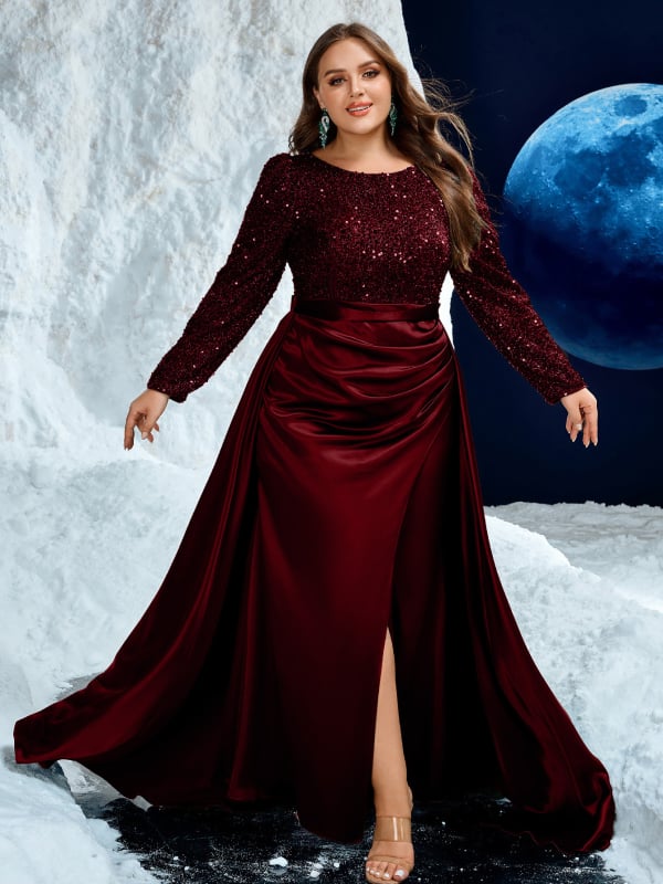 Õhtukleit ümmarguse kaelusega, sädelustega, satiin, plisseeritud, A-siluetiga