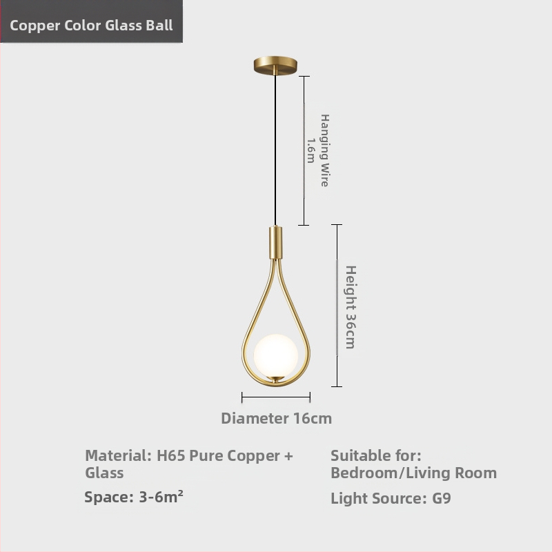 Едноглав полилей с медено тяло, LED осветление и стъклен абажур, напрежение ≤36V, подходящ за дневна и трапезария