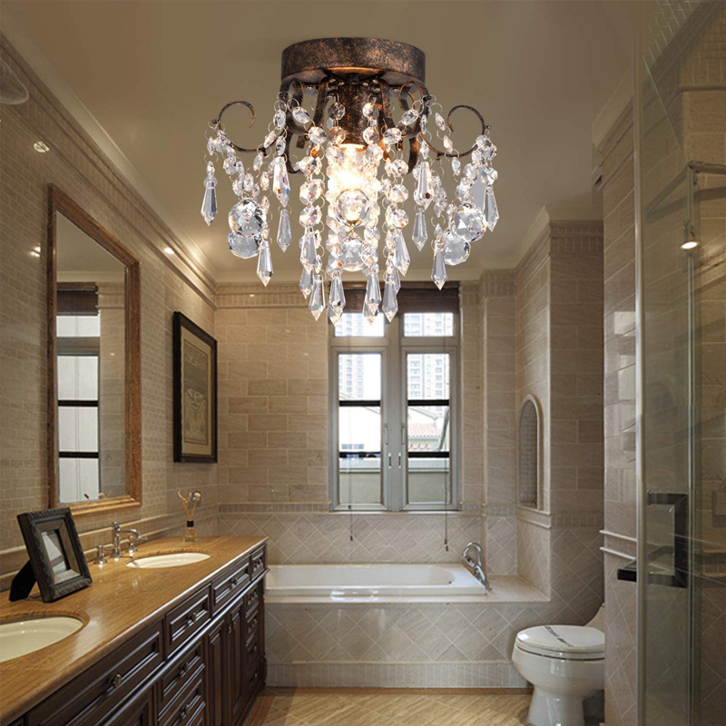 Krištáľová stropná lampa v európskom štýle (LED zdroj svetla, kruhové tienidlo, 110V, pokrytie 3–5㎡, model BK2010)