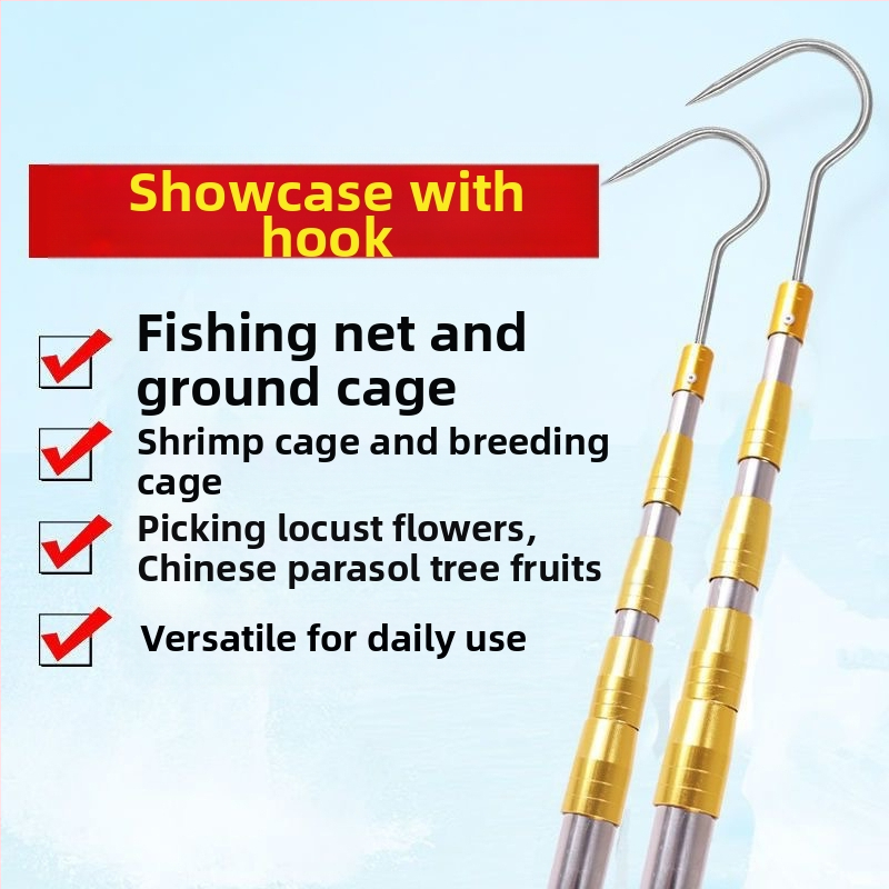 Τηλεσκοπικό εργαλείο συγκομιδής φρούτων με ψαλίδι για κλαδιά και γάντζο — ανοξείδωτο ατσάλι, 5–6 τμήματα, ρυθμιζόμενο μήκος