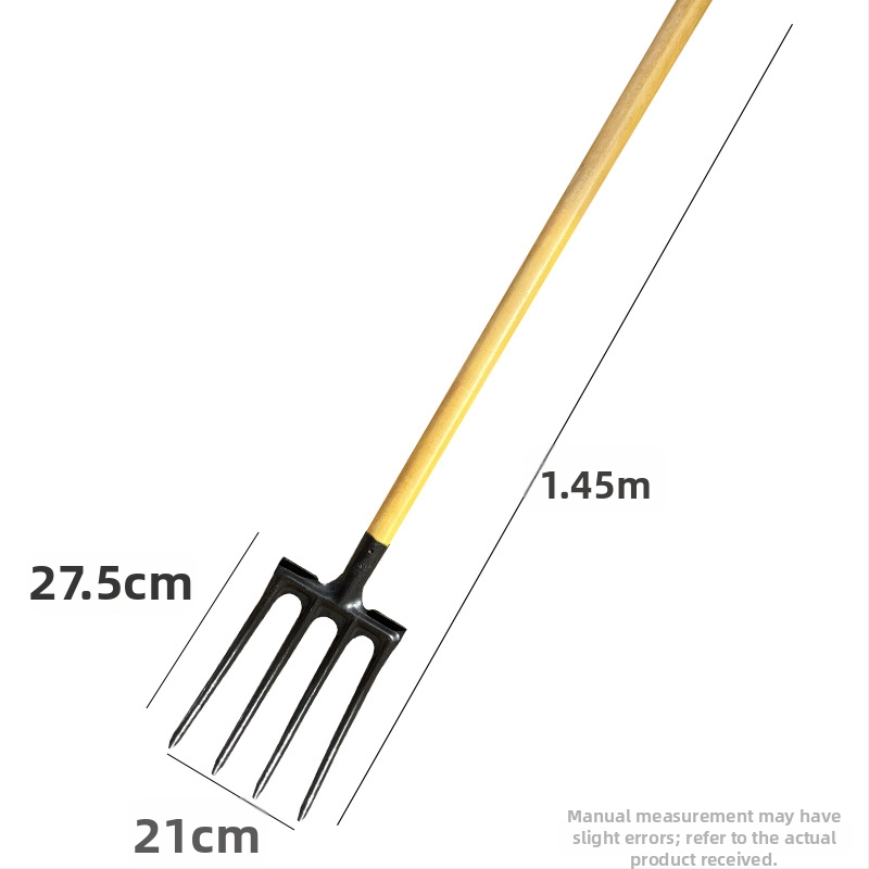 Градинска вилица с четири зъба от манганова стомана за копане и разрохване на почвата