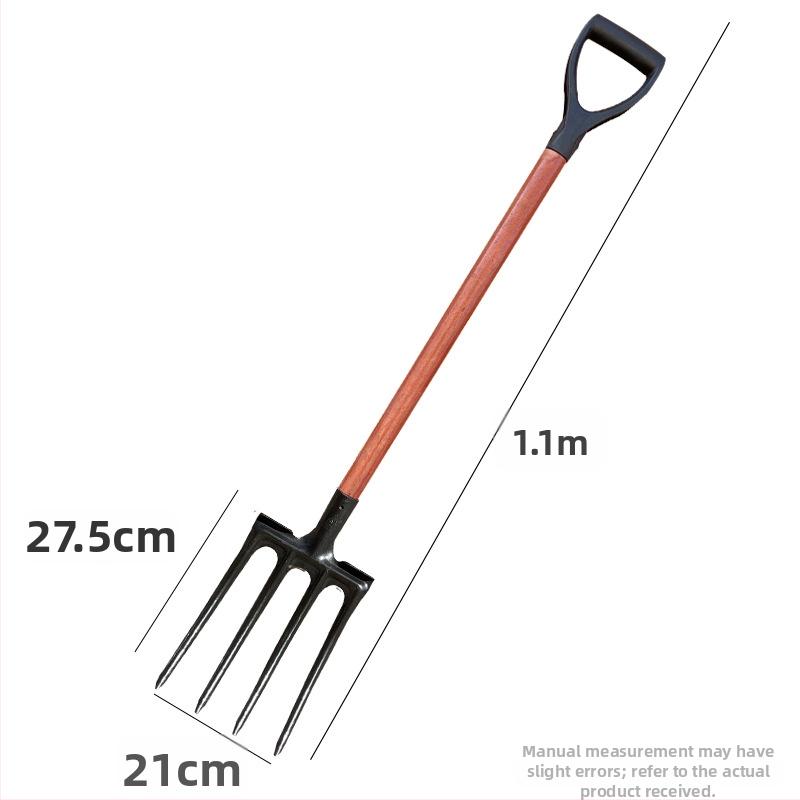 Градинска вилица с четири зъба от манганова стомана за копане и разрохване на почвата