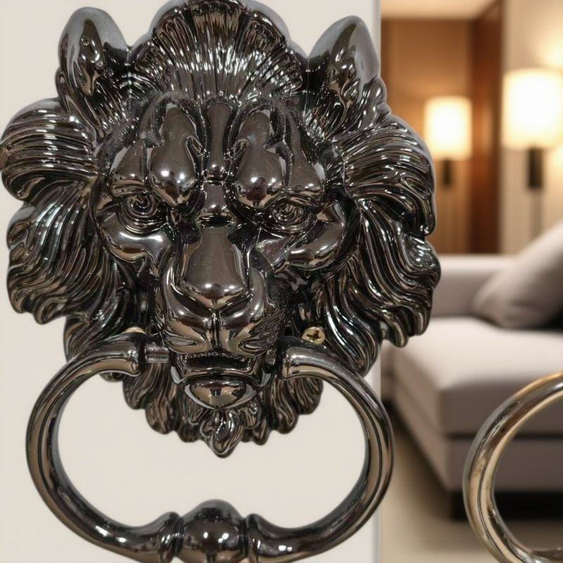 Durų rankena su liūto galva, didelis traukimo žiedas, cinko lydinys, naujas kinų stilius, spaudžiama liejimo