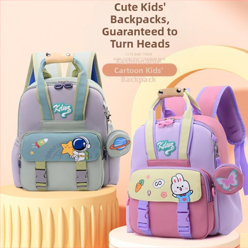 Bērnu mugursoma dārziņam – universāla, astronautu multfilmas raksts, Oxford audums, izturīga pret nodilumu, poliesteru iekšējā odere, piemērots skolai 3–6 gadiem