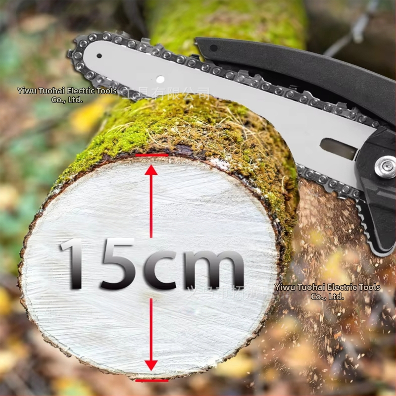 Електрическа верижна резачка, 21V презареждаема литиева батерия, компактна ръчна за подрязване и лека дървообработка