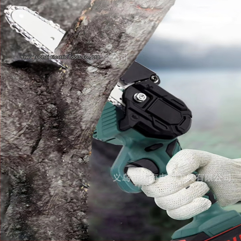 Електрическа верижна резачка, 21V презареждаема литиева батерия, компактна ръчна за подрязване и лека дървообработка