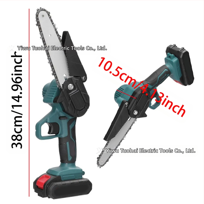 Електрическа верижна резачка, 21V презареждаема литиева батерия, компактна ръчна за подрязване и лека дървообработка