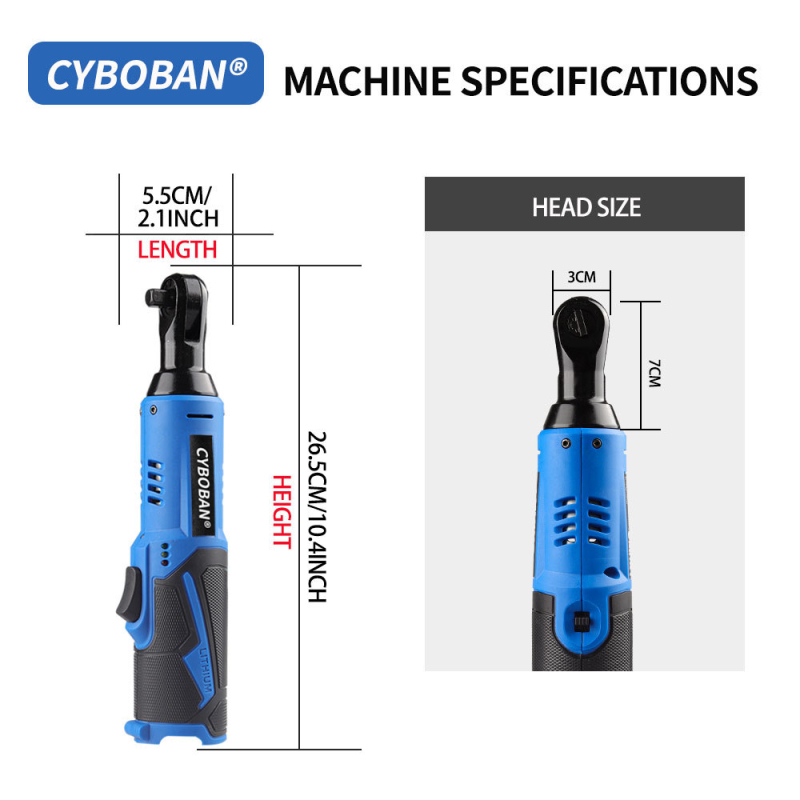 CYBOBAN 12V презареждаща литиева електрическа трещотков ключ с глава 90° и 4-позиционна дръжка