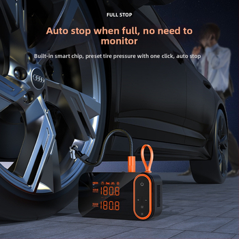 Pārnēsājams auto riepu piepūšanas pūtējs ar digitālo displeju, USB uzlāde (120 W, 7.4 V, gaisa plūsma 25 L/min)