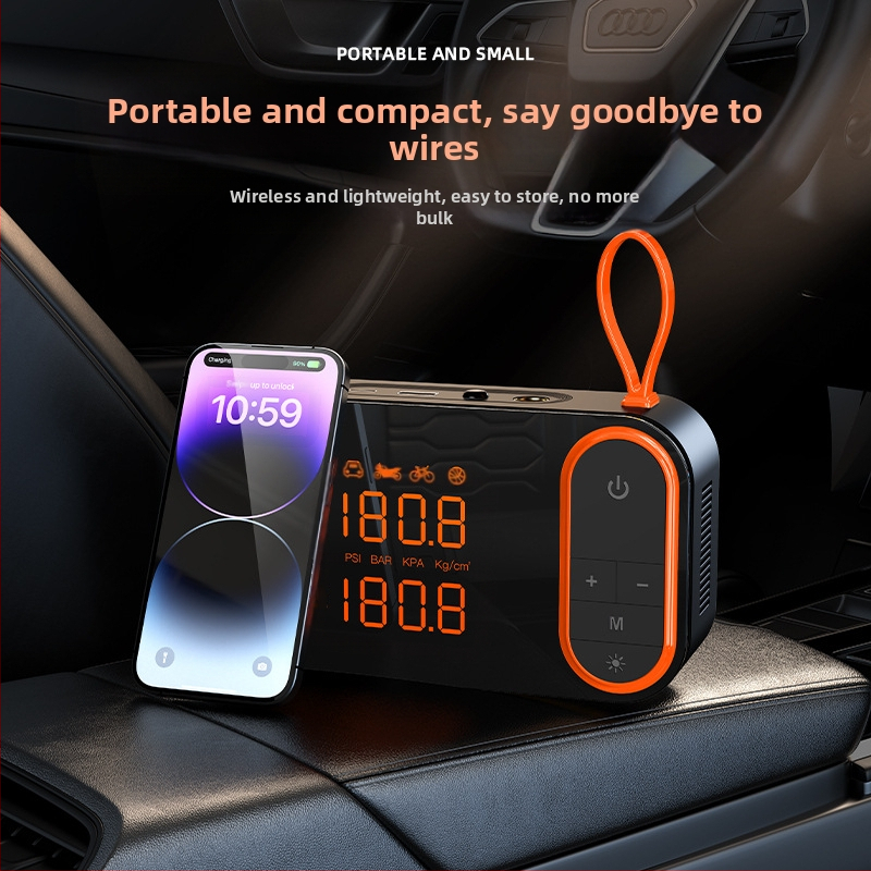 Pereinamas automobilio padangų pūtimo siurblys su skaitmeniniu ekranu, USB įkrovimas (120 W, 7.4 V, oro srautas 25 L/min)