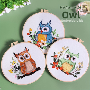 Kryžminio siuvinėjimo rinkinys su pelėdos motyvu — šiaurinis stilius, medvilnė, trimatė siuvinėjimas, karikatūrų/anime modelis