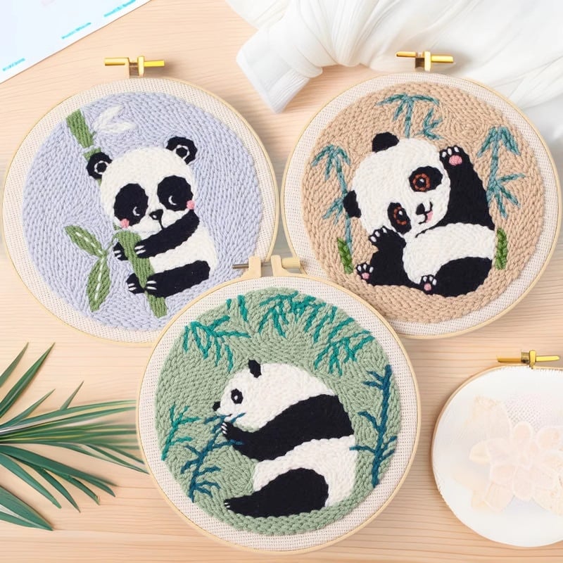 DIY Punch Needle rinkinys karikatūrų stiliumi, medvilnė ir linas