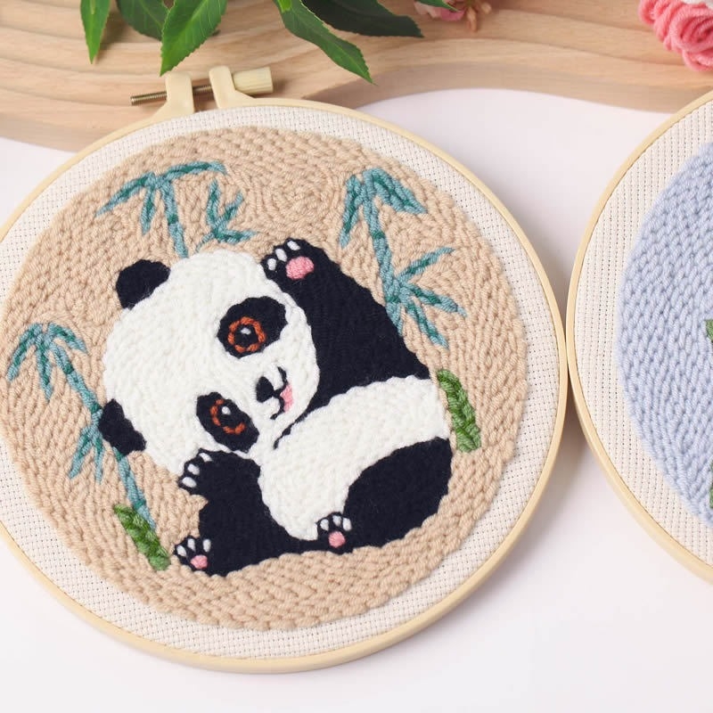 DIY Punch Needle rinkinys karikatūrų stiliumi, medvilnė ir linas