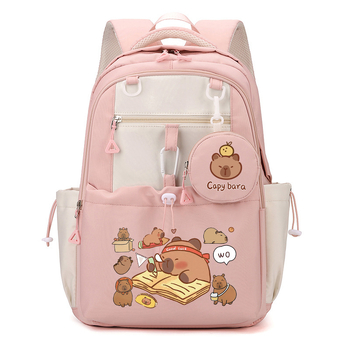 Учебна раница с капибара – Oxford плат, подплата от найлон, животински принт, намаляване на натоварването, стил за свободното време