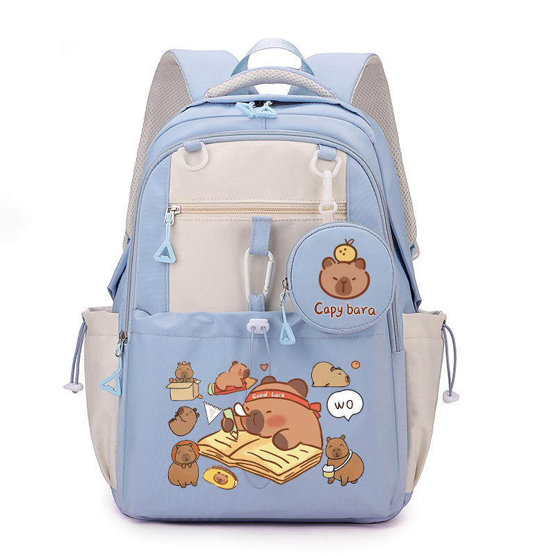 Kapibara iskolai hátizsák – Oxford anyag, Nylon bélés, állatmintás, tehercsökkentés, szabadidős utazási stílus