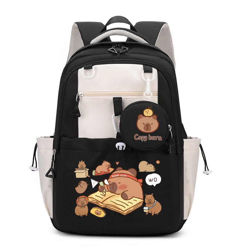 Kapibara iskolai hátizsák – Oxford anyag, Nylon bélés, állatmintás, tehercsökkentés, szabadidős utazási stílus