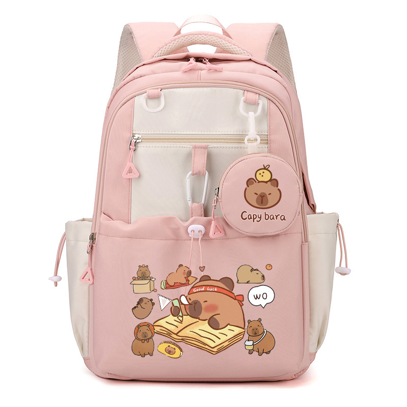 Kapibara iskolai hátizsák – Oxford anyag, Nylon bélés, állatmintás, tehercsökkentés, szabadidős utazási stílus