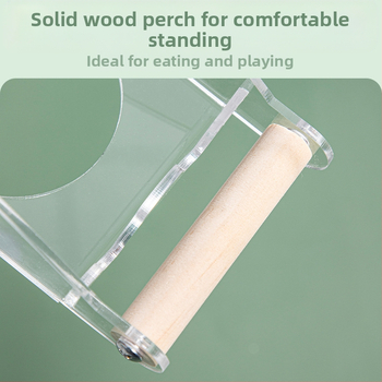 Διαφανής ακρυλική ταΐστρα για πουλιά με δύο διαμερίσματα για τροφή και νερό; κατάλληλη για παπαγάλους και άλλα πουλιά; μπολ από ανοξείδωτο ατσάλι; αντιδιασπαστική κατασκευή.