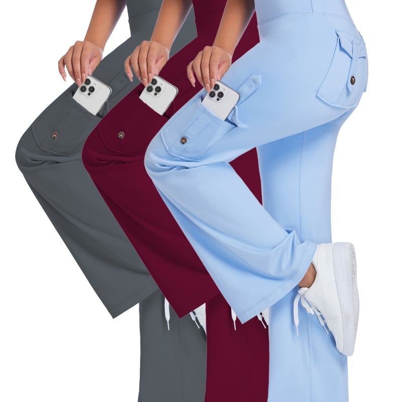 Jóga nadrág magas derék, laza szabású, háromnegyedes hossz, chenille anyag spandexszel