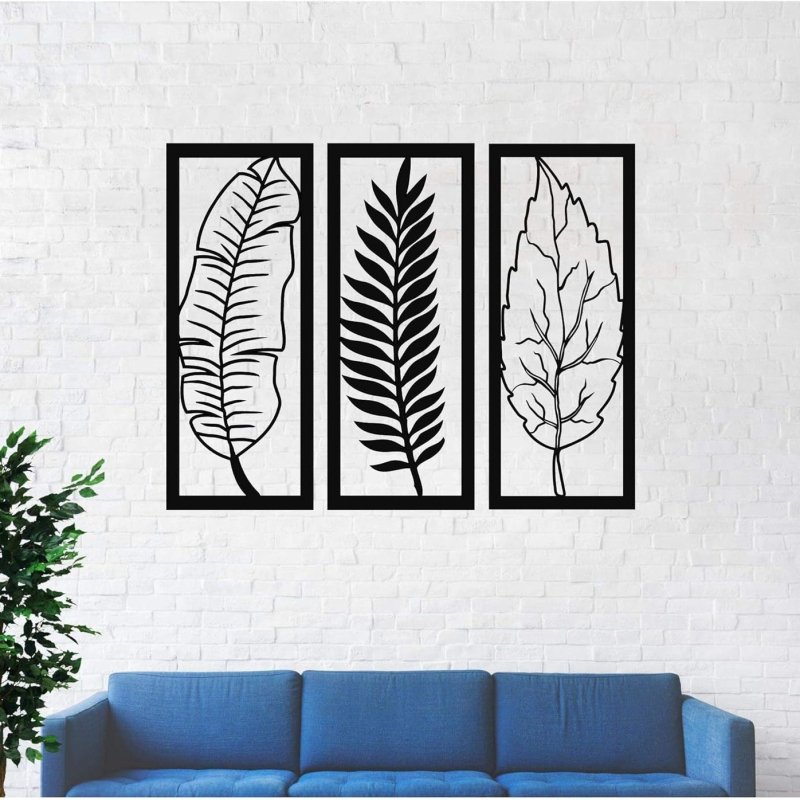 Vasból készült levél erezet falidísz - modern minimalistikus növény dekoráció, 251 g, otthonra és irodába