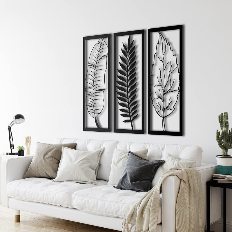 Vasból készült levél erezet falidísz - modern minimalistikus növény dekoráció, 251 g, otthonra és irodába