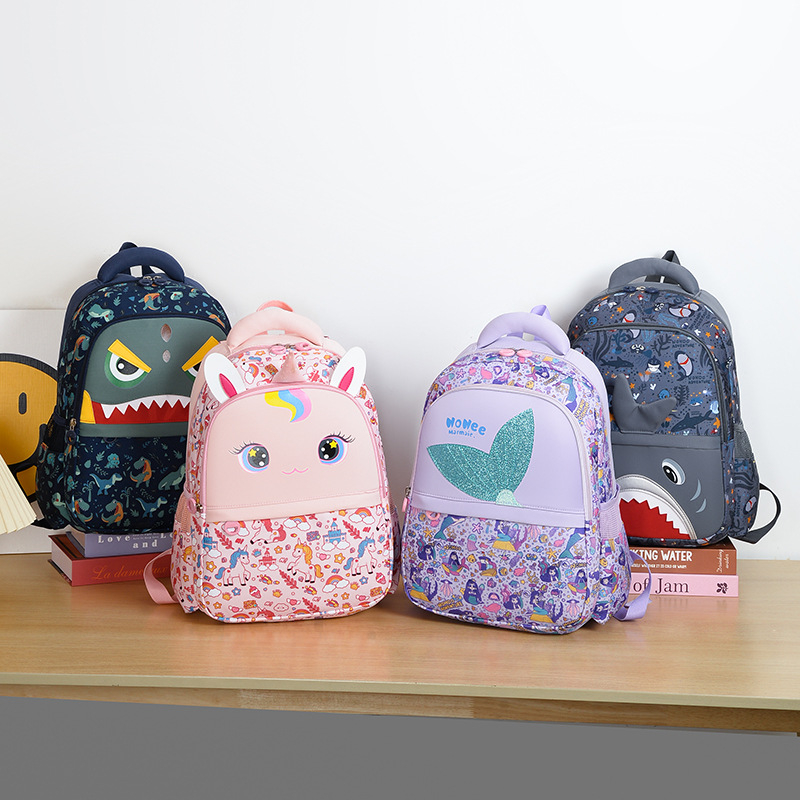 Унисекс раница за ученици за 1–2 клас, с анимационен принт, лека найлонова раница за училище, дишаща и антибактериална, презрамки с въздушна подложка