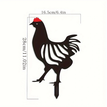 Железен силует на петел и кокошка, градинско колче-украс за открито, подходящ за дом, градина и площад, пасторално-модерен стил