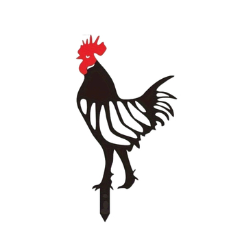 Железен силует на петел и кокошка, градинско колче-украс за открито, подходящ за дом, градина и площад, пасторално-модерен стил