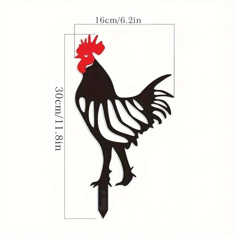 Железен силует на петел и кокошка, градинско колче-украс за открито, подходящ за дом, градина и площад, пасторално-модерен стил