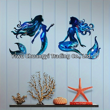 Γοργόνα διακόσμηση τοίχου, σετ 2 τεμάχια, για εξωτερικό και εσωτερικό χώρο, γεωμετρικό ξύλινο έργο τέχνης με μοντέρνο στυλ