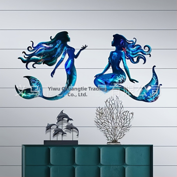 Γοργόνα διακόσμηση τοίχου, σετ 2 τεμάχια, για εξωτερικό και εσωτερικό χώρο, γεωμετρικό ξύλινο έργο τέχνης με μοντέρνο στυλ