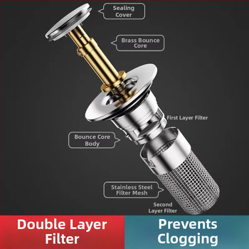 Καπάκι αποχέτευσης νιπτήρα, καθολικού τύπου bounce (ABS + ανοξείδωτο χάλυβα, χαλκού πυρήνας)