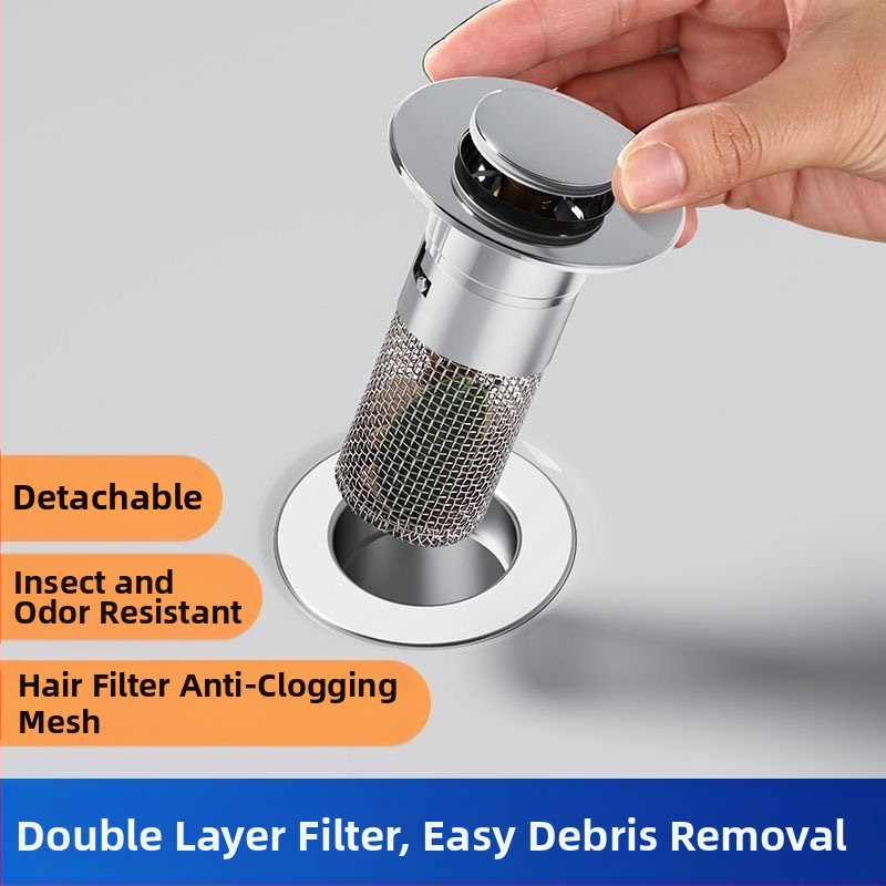 Дренажна тапа за мивка, универсална, тип отскок (ABS + неръждаема стомана, медно ядро)