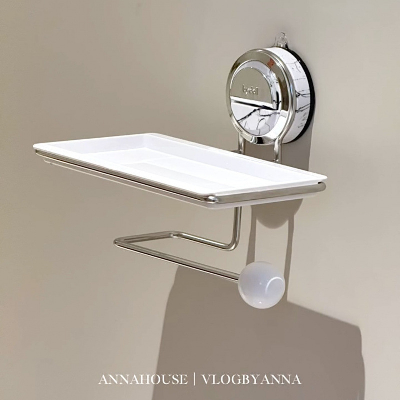 Sieninis popieriaus rulono laikiklis su siurbimo kilpeliu, marmuro raštas, stačiakampė forma, skandinaviškas stilius