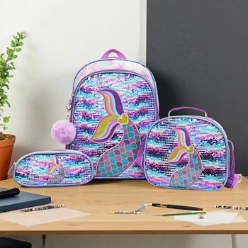 Παιδικό σχολικό σακίδιο – Σετ τριών τεμαχίων, Μεγάλη χωρητικότητα, Μείωση βάρους και προστασία της σπονδυλικής στήλης, Καμβάς, Σχέδιο με χαρακτήρες anime