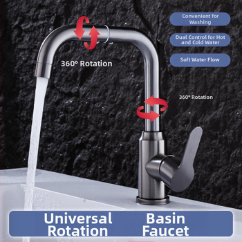 Robinet din oțel inoxidabil, rotativ pentru chiuvetă – ventil ceramic cu nucleu, 1.0 MPa, structură cu articuație unică