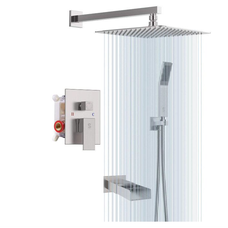 Vandens krioklio stiliaus vonios maišytuvo su dušu, įstatomas į sieną, modelis 192, darbinė temperatūra 0–99°C