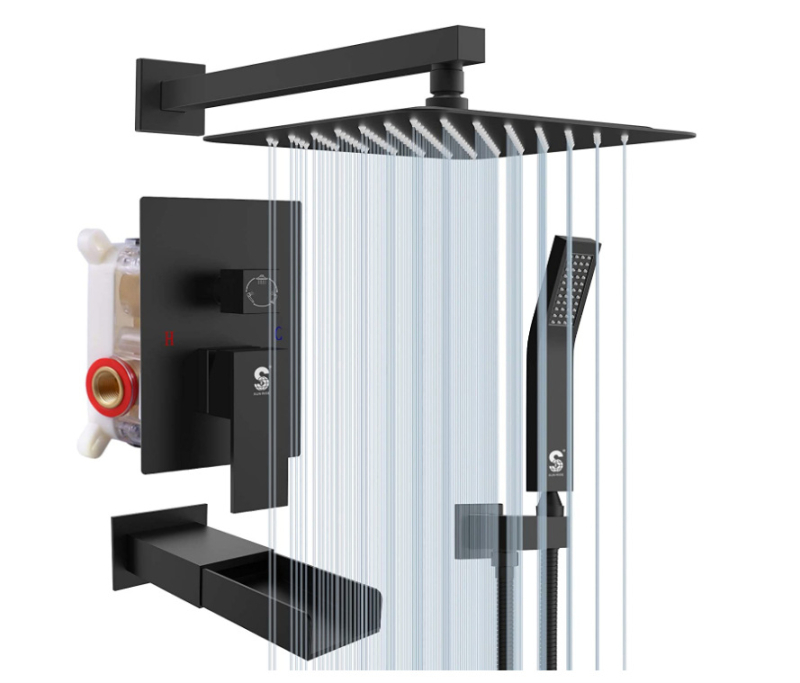 Vandens krioklio stiliaus vonios maišytuvo su dušu, įstatomas į sieną, modelis 192, darbinė temperatūra 0–99°C