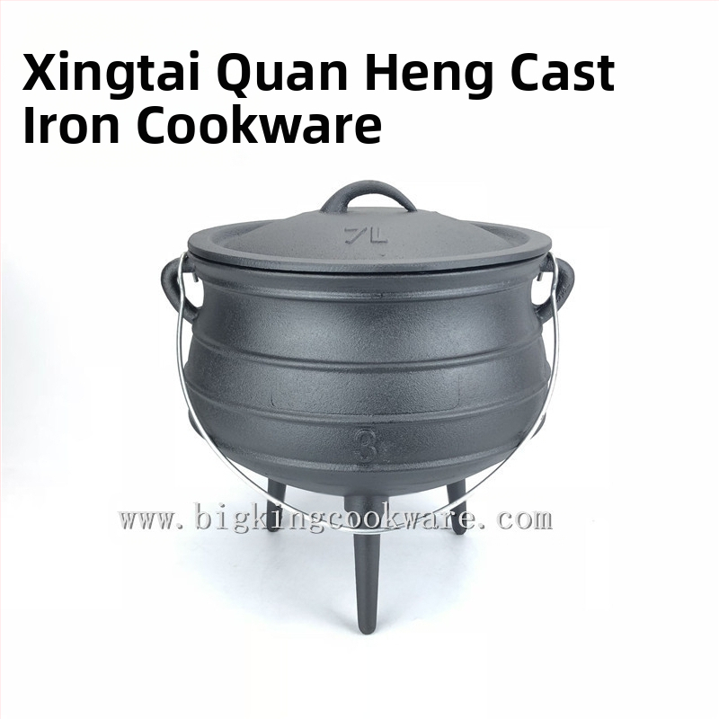 Tryjų kojų ketaus puodas su pakabiniu košeliu, be dengimo, modelis BK-2913, talpa daugiau nei 5 litrai