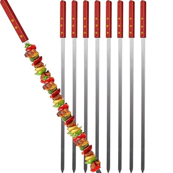 Σουβλάκια για μπάρμπεκιου με ξύλινες λαβές, ανοξείδωτος χάλυβας, Huge, 60 τεμάχια ανά κουτί, για εξωτερικούς χώρους και κάμπινγκ