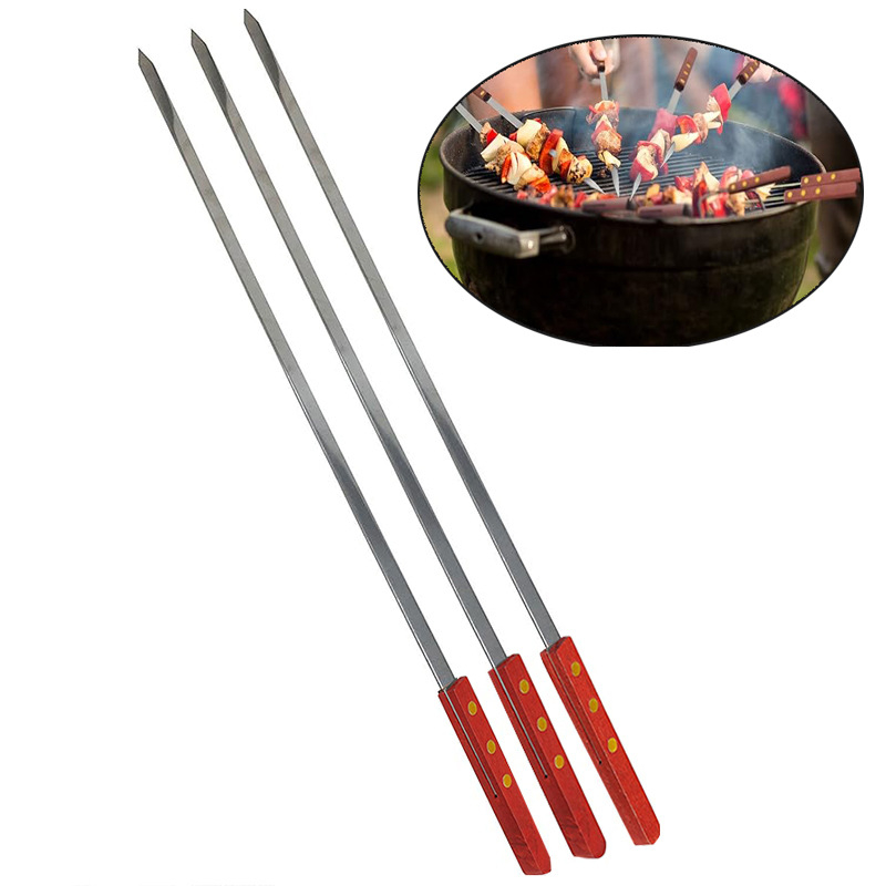 Σουβλάκια για μπάρμπεκιου με ξύλινες λαβές, ανοξείδωτος χάλυβας, Huge, 60 τεμάχια ανά κουτί, για εξωτερικούς χώρους και κάμπινγκ