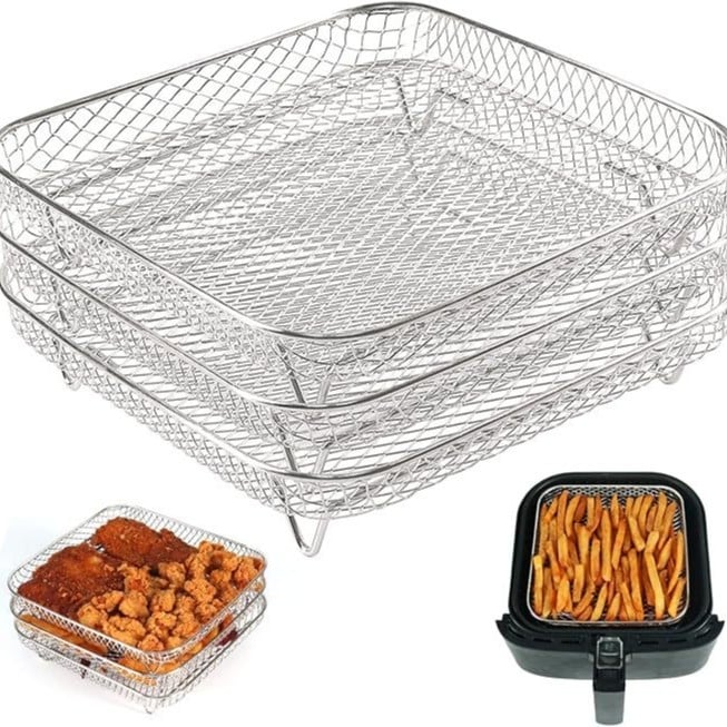 Nerūdijančio plieno trijų sluoksnių kepsninės grotelės oro kepimui – storintas džiovinimo filtravimo rėmas, poliruotas ir suvirintas